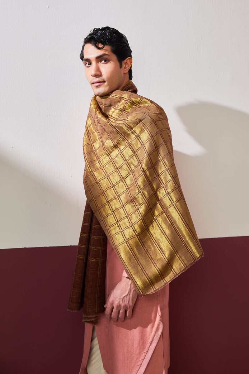 Zari Check Reversibles Pashmina Stole — Shaza