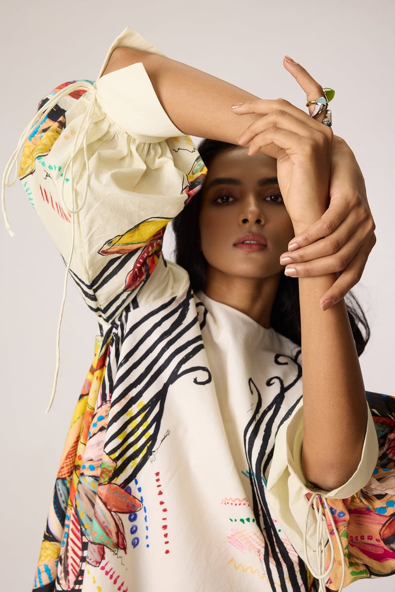 Ivory/Multi Abstract Floral Shift Mini Dress