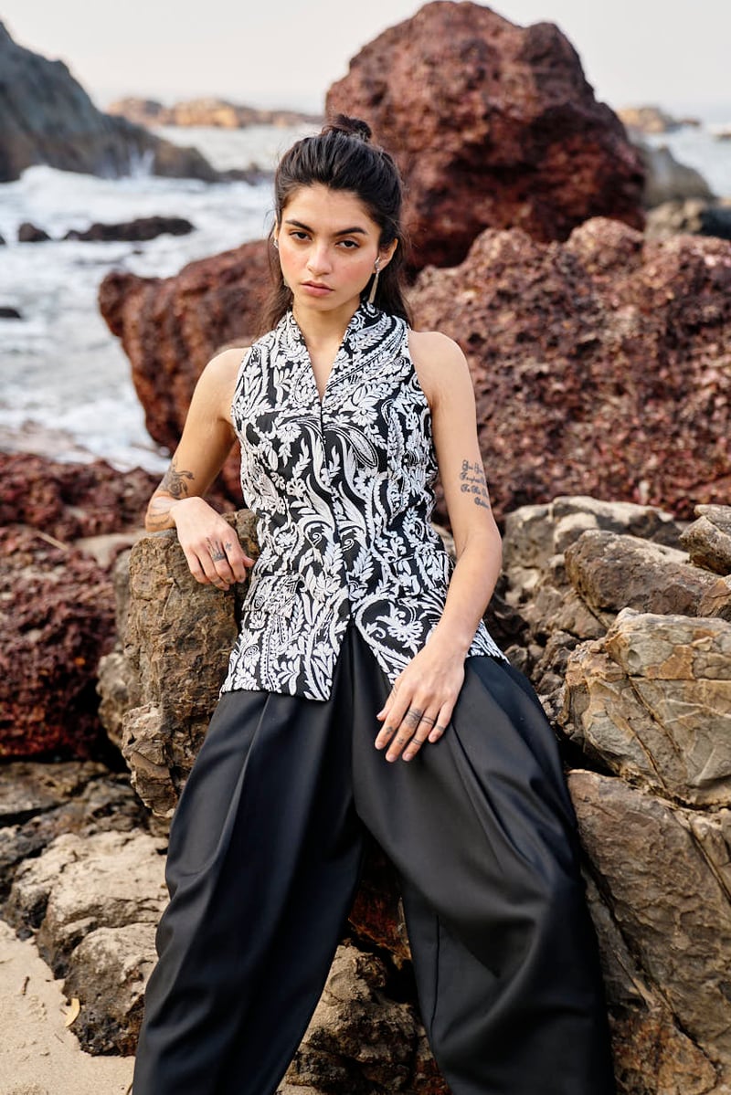 Black Dhoti-Inspired Cowl Drape Trousers