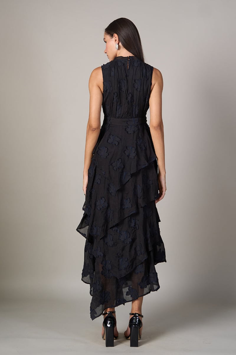 Black Jacquard Tiered Maxi Dress