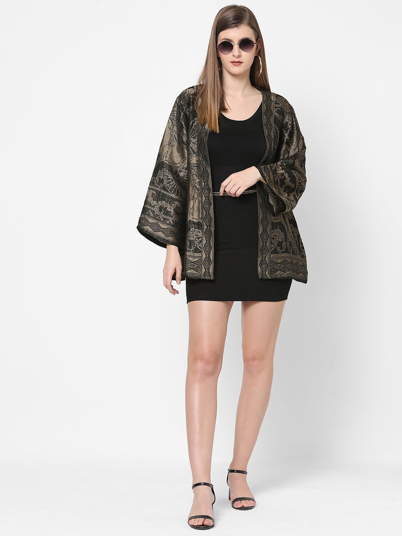 Black Metallic Brocade Kimono Jacket