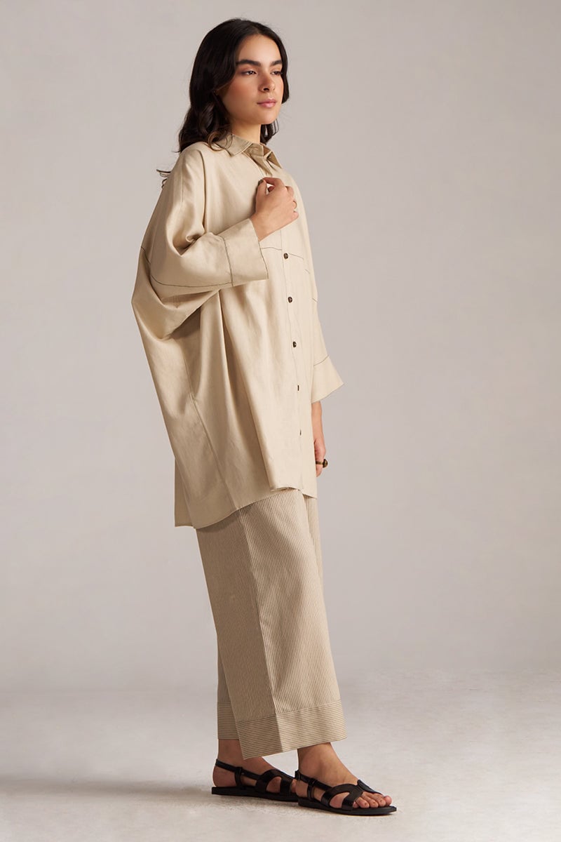 Brown Rice Oversized Shirt and Wide-Leg Pants Co-ord Set