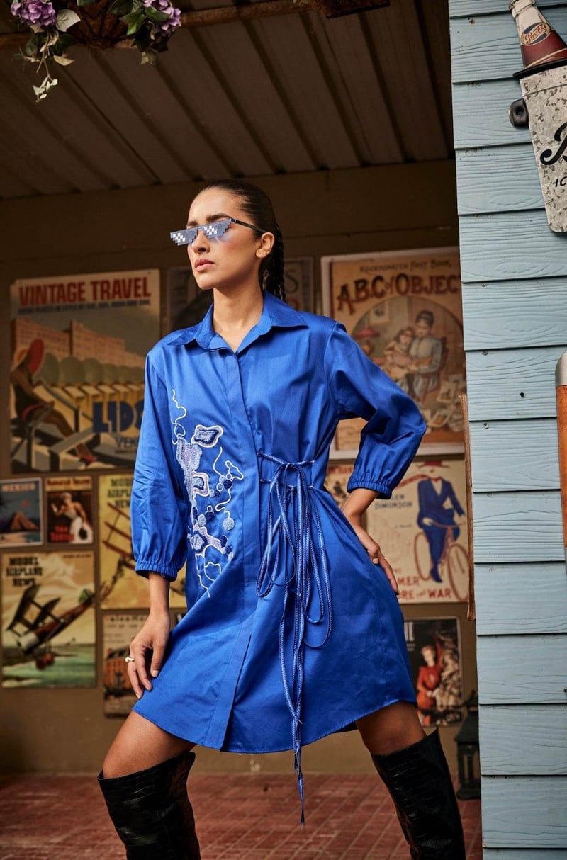 Blue Crossed Shirt Dress