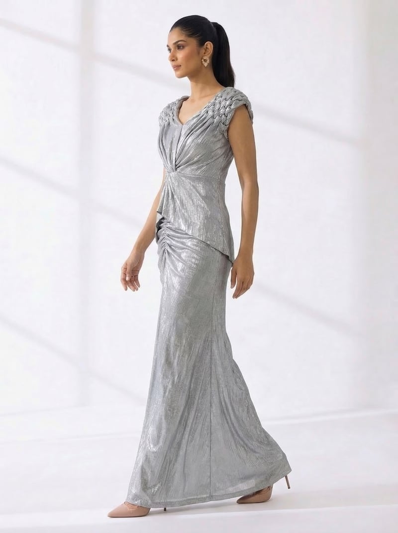 Silver Metallic Top and Maxi Skirt Co-ord Set