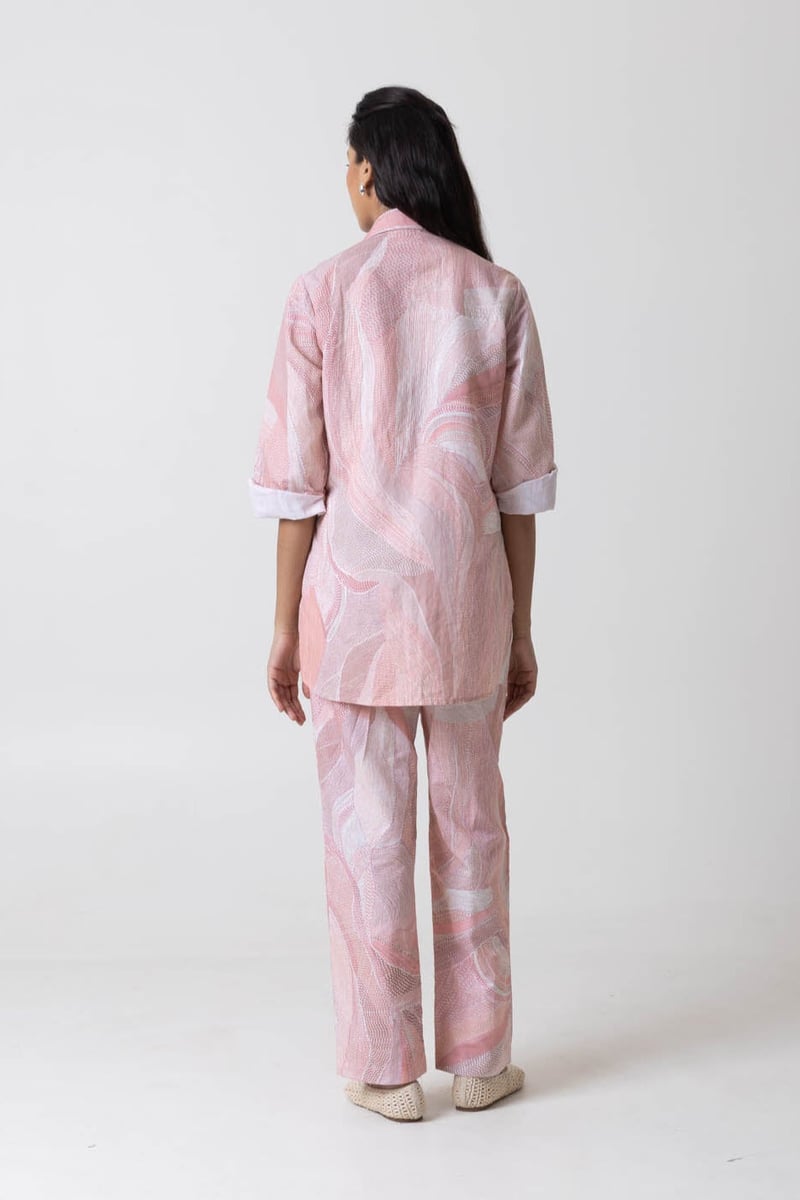 Pink Peach Abstract Printed Shirt and Trouser Co-ord Set
