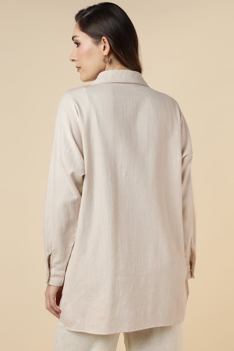 Natural Cotton Longline Embroidered Shirt