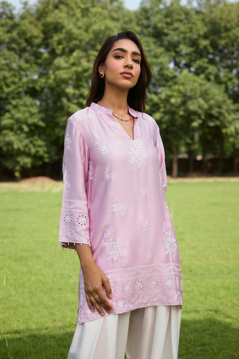 Pink and Cream Embroidered Farshi Pants Co-ord Set