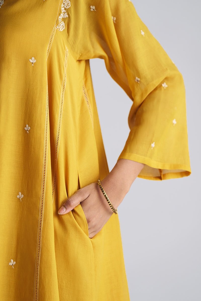 Mango Yellow A-Line Embroidered Kurta Set with Dupatta