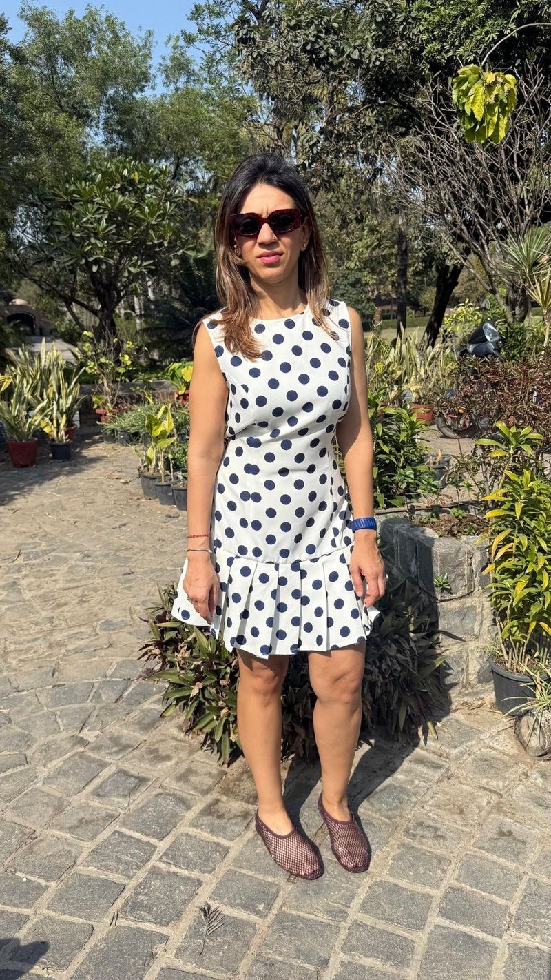 White Polka Dot Fit and Flare Mini Dress with Back Cutout
