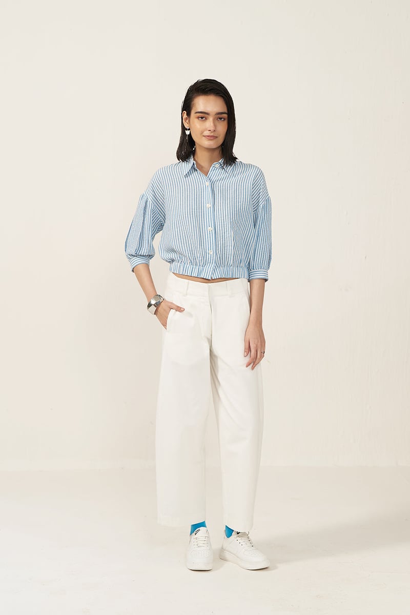 White High-Rise Wide-Leg Cotton Twill Trousers