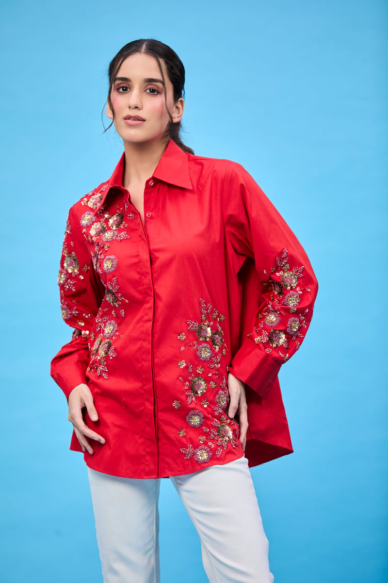 Red floral shirt