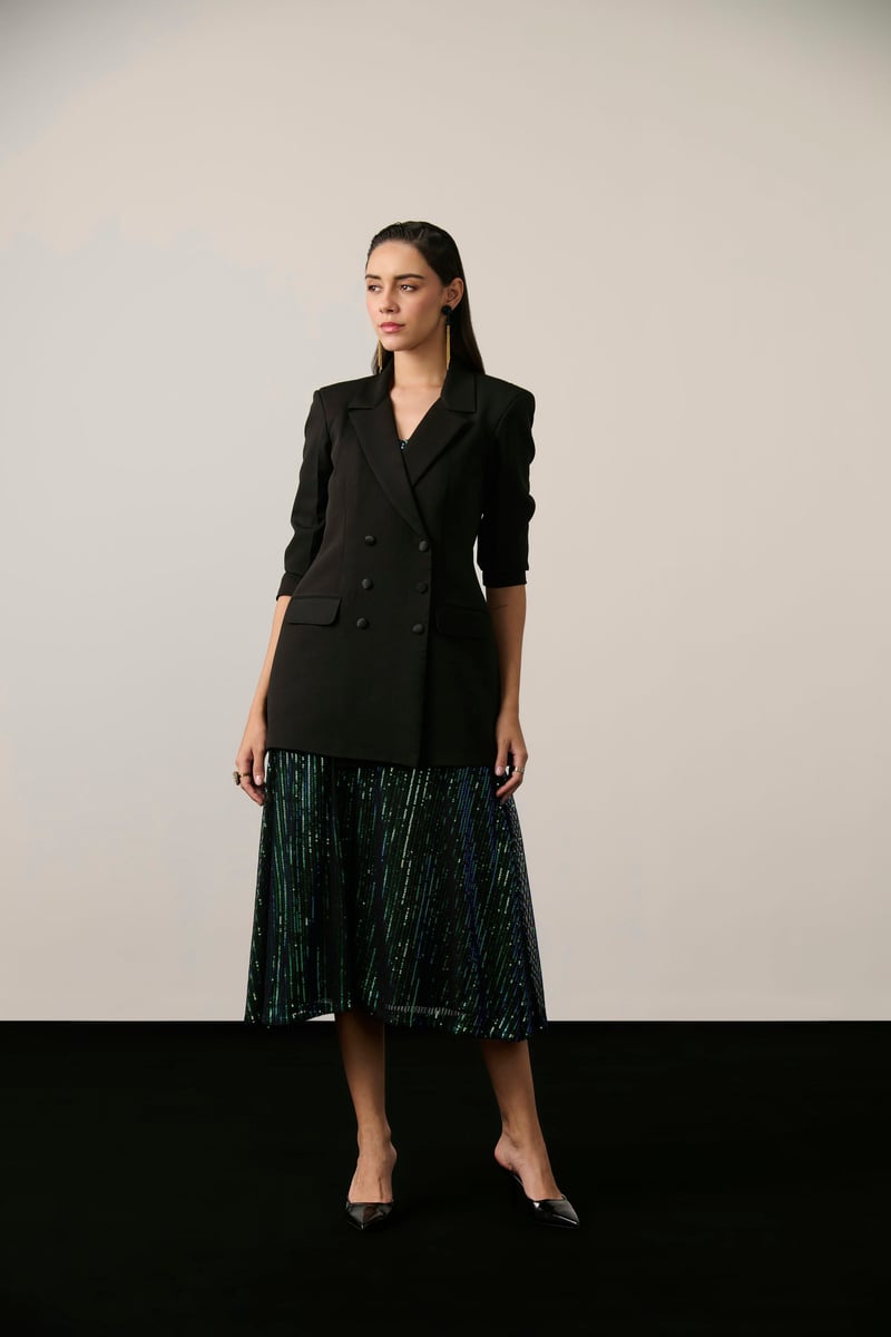 Black Oversized Blazer and Sequin Slip Dress Co-ord Set