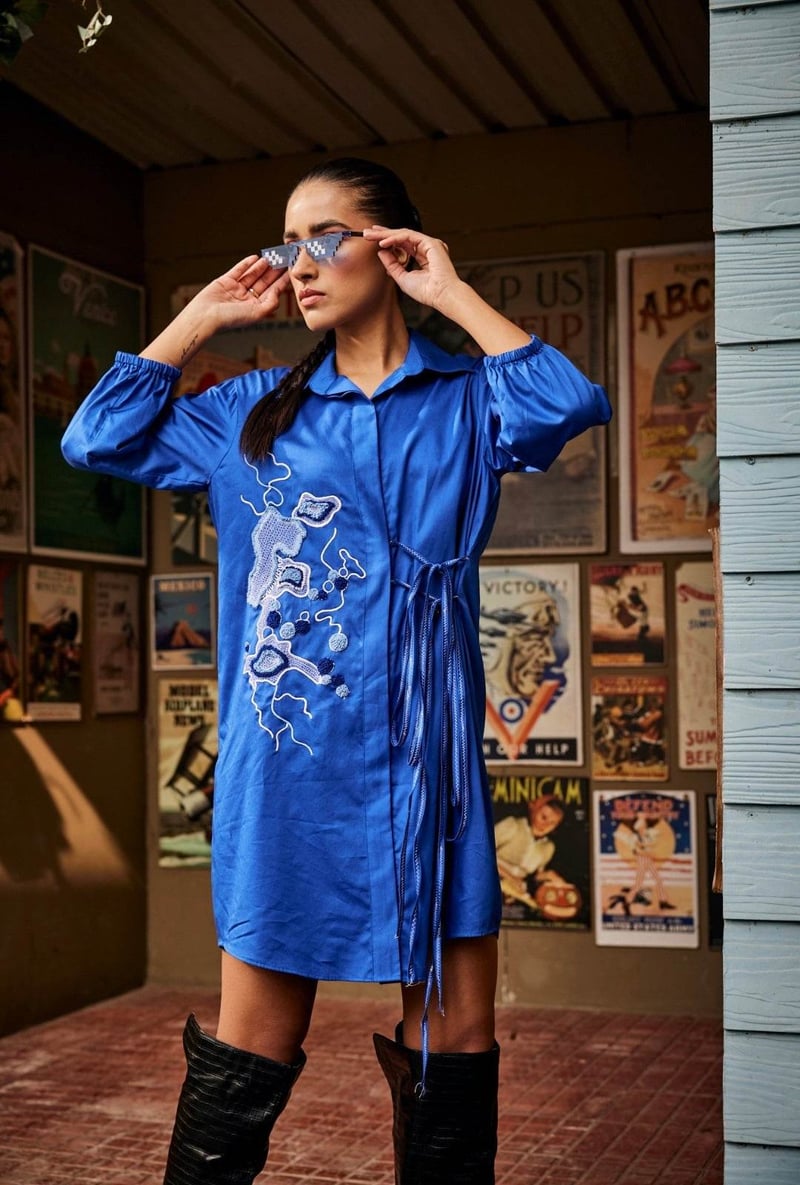Blue Crossed Shirt Dress