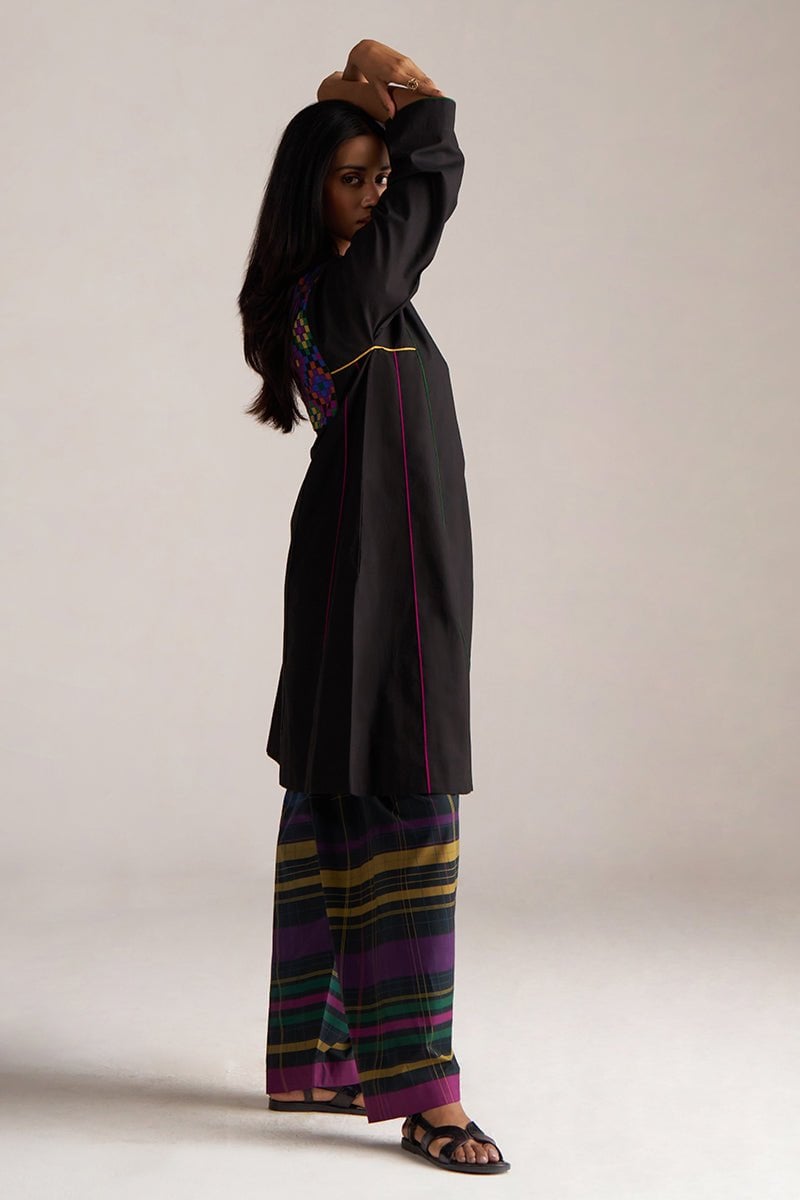 Black Kurta and Multicolour Checked Salwar Co-ord Set