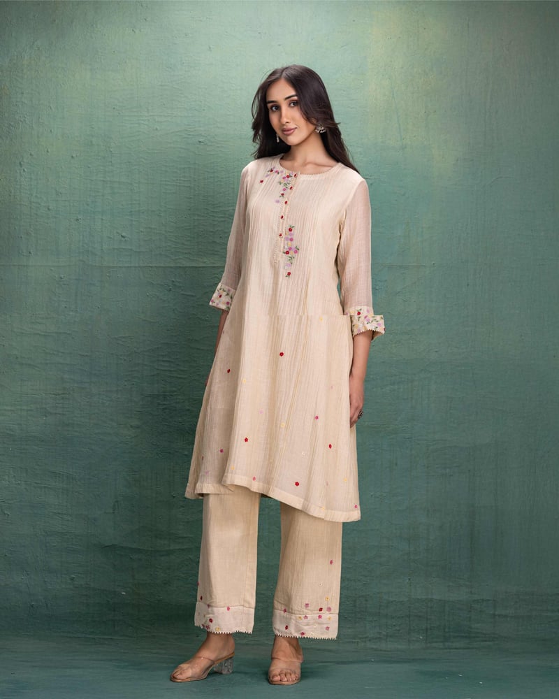 Cream Machine Embroidery Co-Ord Set