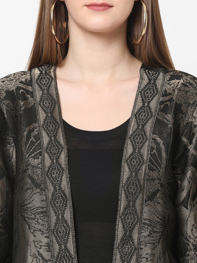 Black Metallic Brocade Kimono Jacket