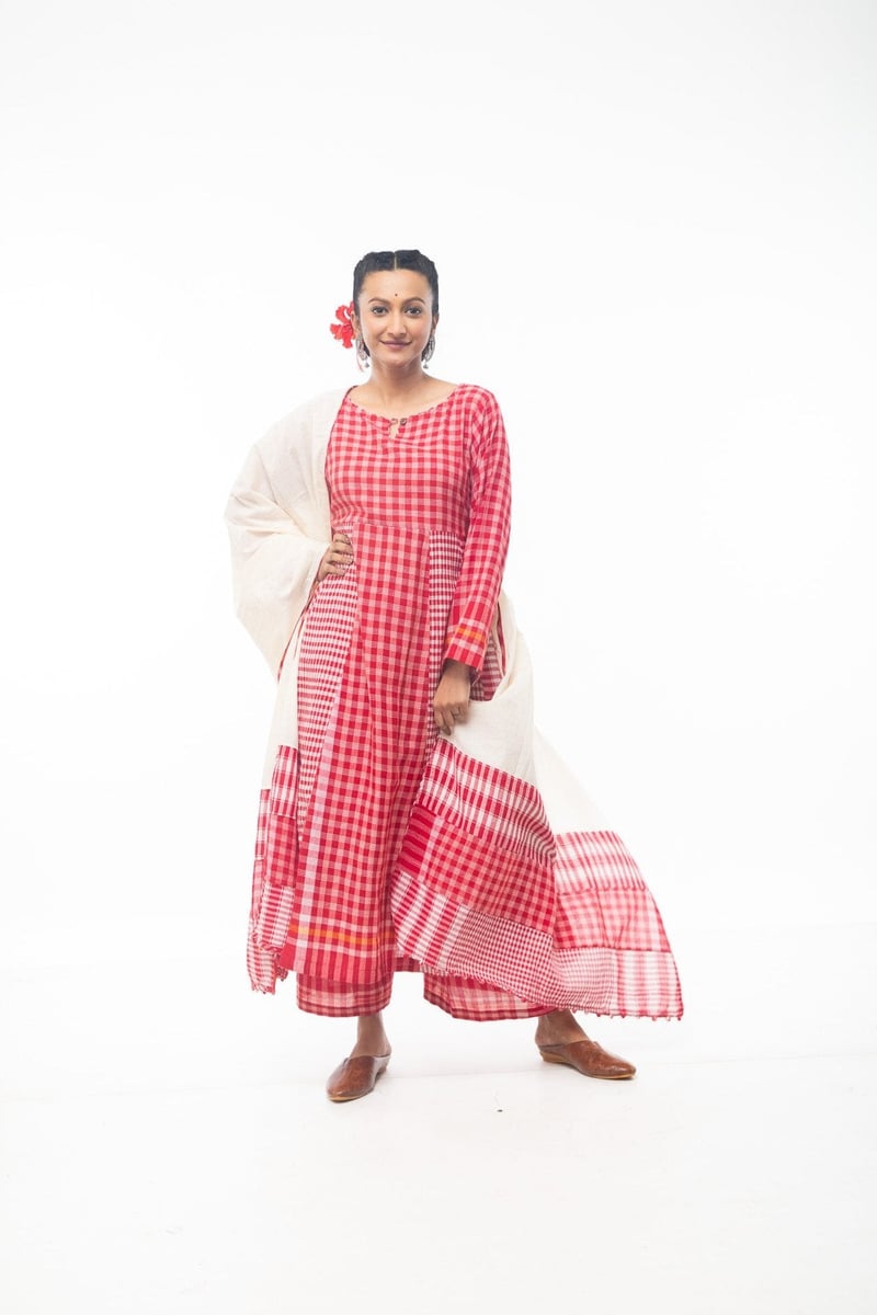 Side Panelled Red Dress Set (2 Piece Set)