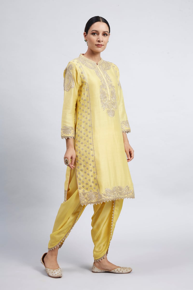 Daffodil Yellow Embroidered Kurta Set with Dhoti