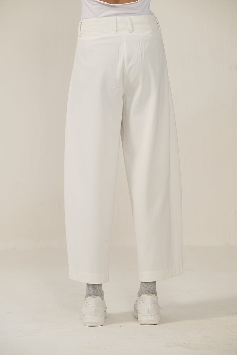 White High-Rise Wide-Leg Cotton Twill Trousers