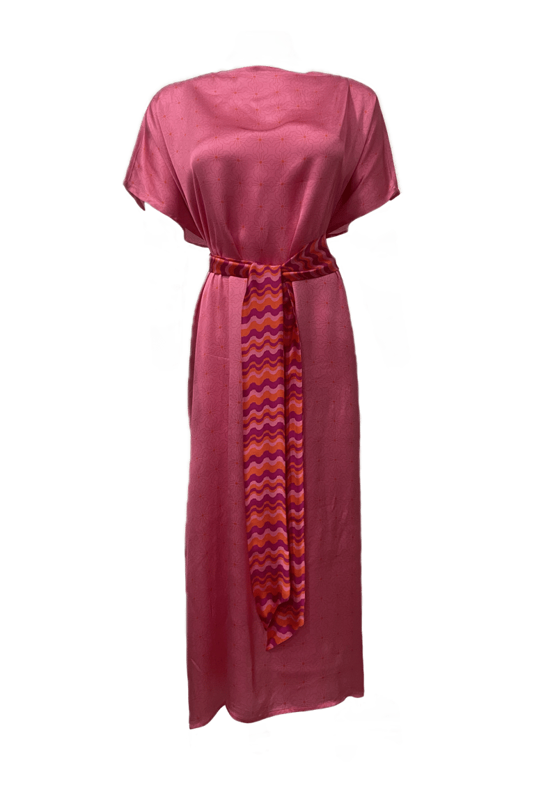 Aqua Blue Printed Maxi Kaftan Dress with Belt
