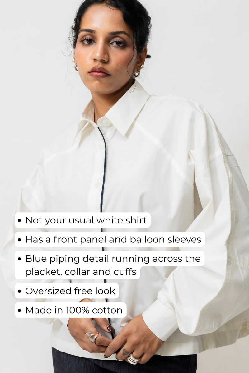 White Oversized Cotton Shirt with Contrast Piping