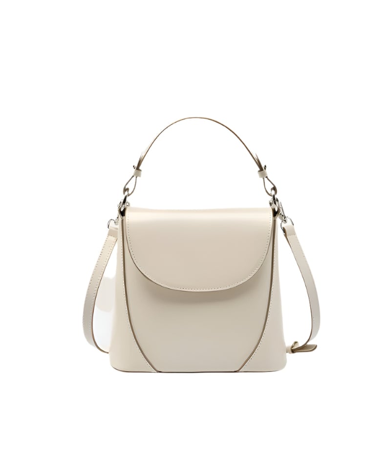 Vienna Ladies Leather Structured Bucket Bag Ivory