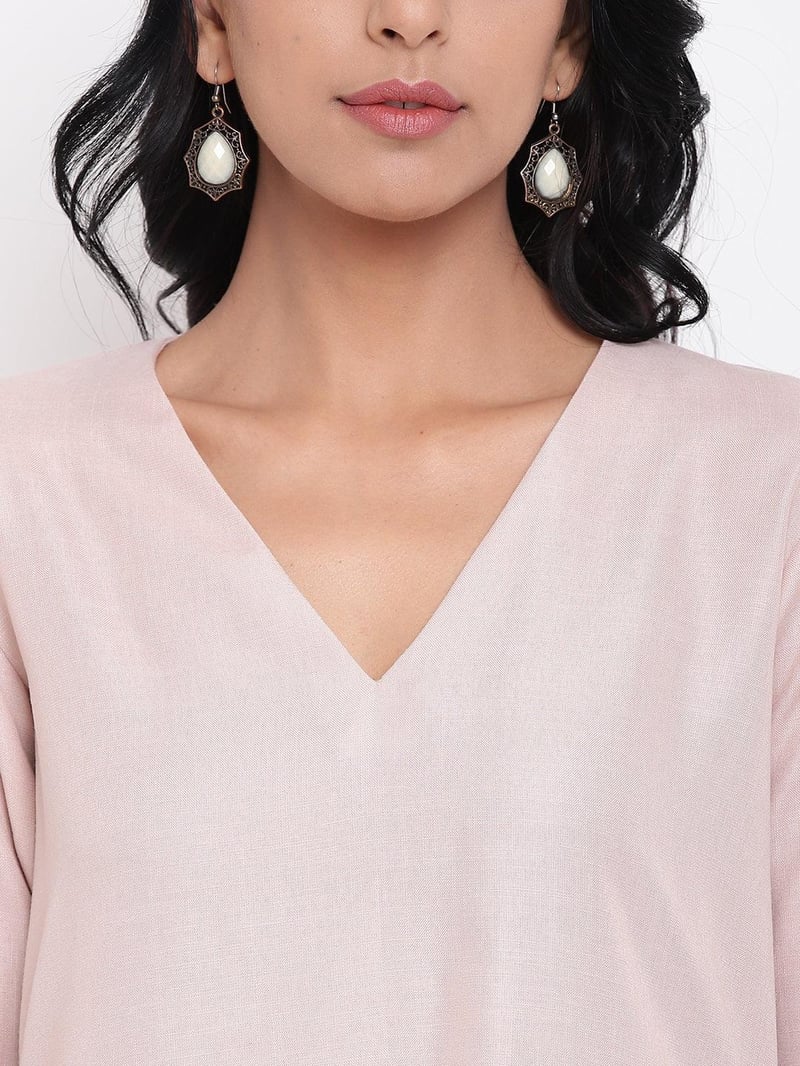Pink V-Neck A-Line Kurta and Pant Set