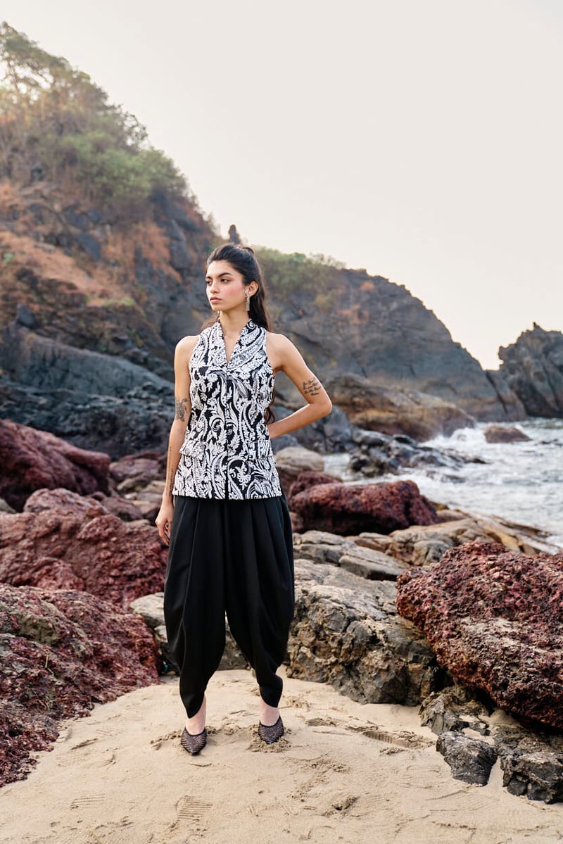 Black Dhoti-Inspired Cowl Drape Trousers