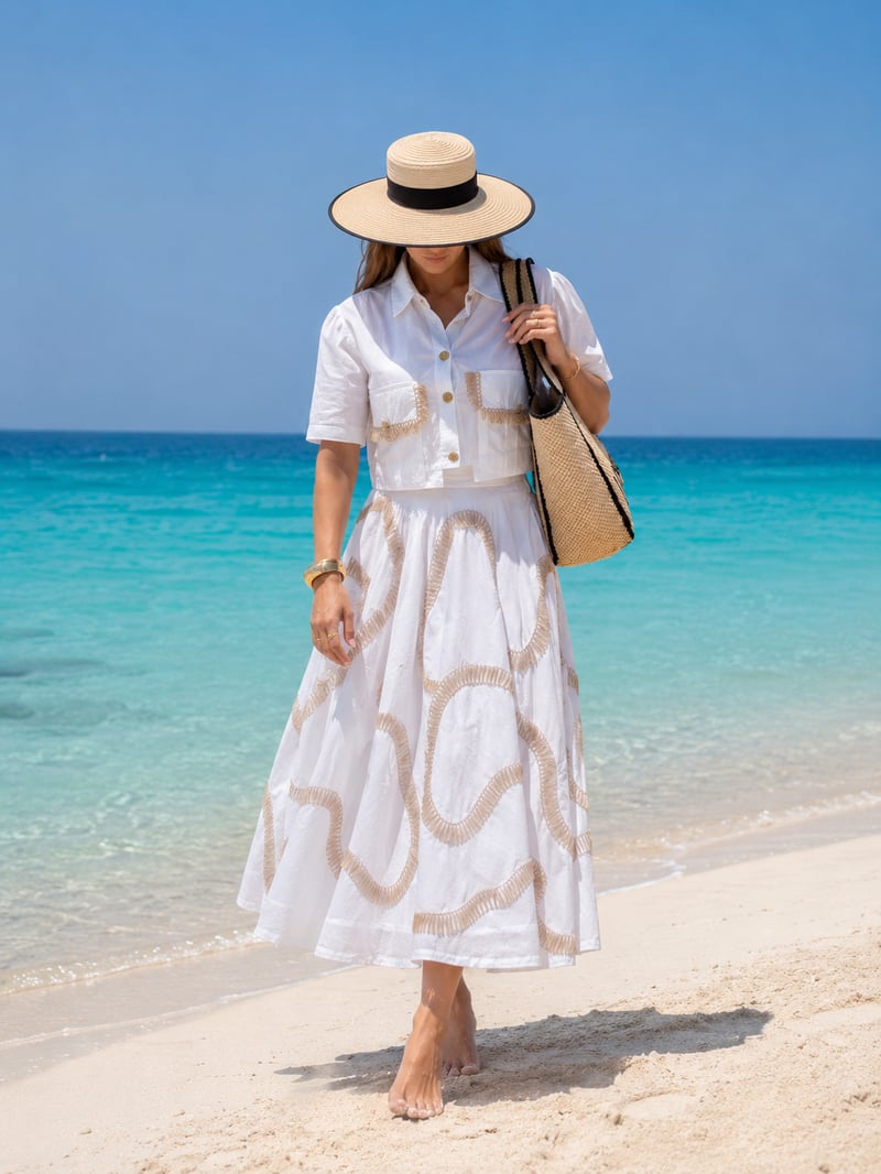 White Cotton Shirt and Midi Skirt Co-ord Set