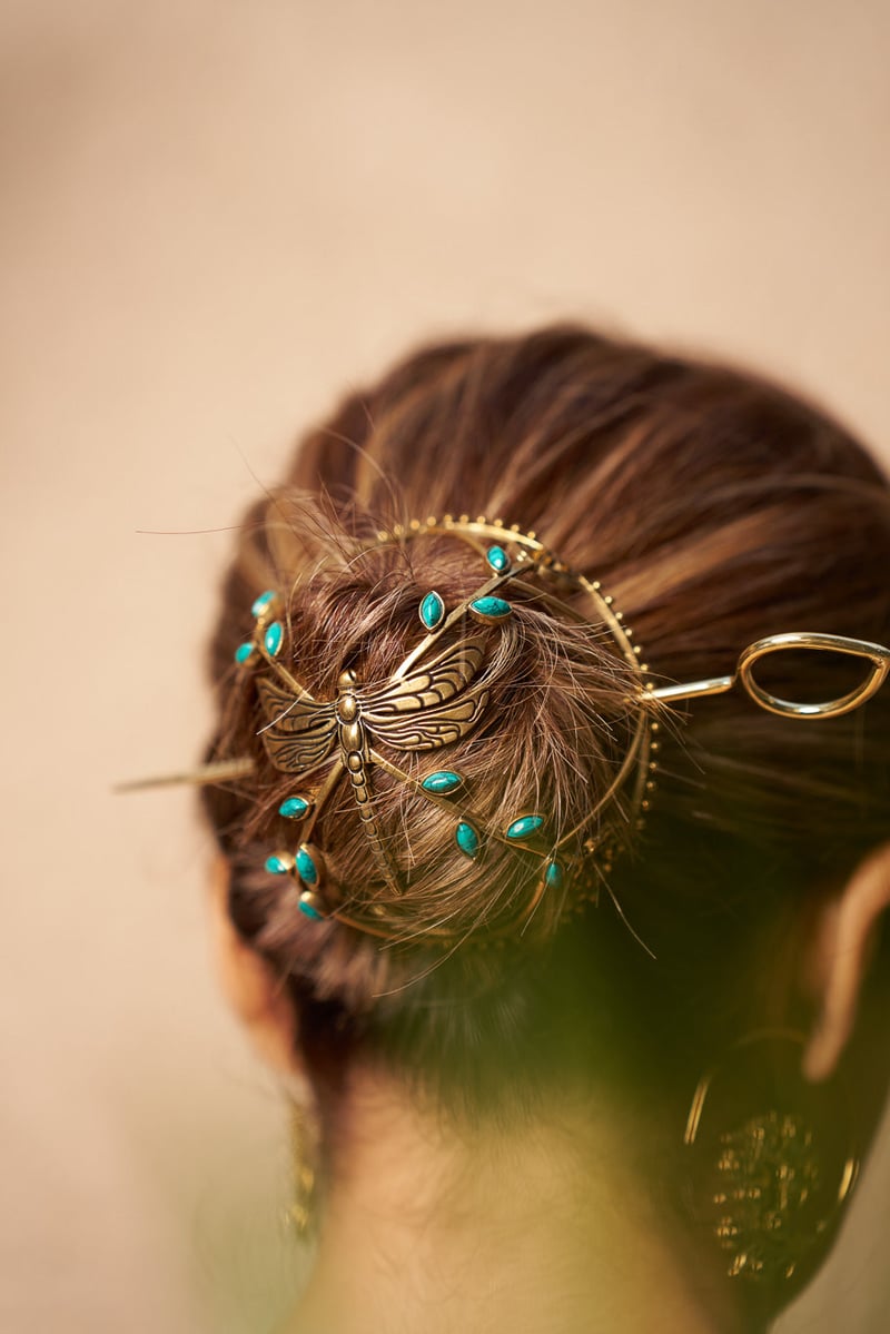 Turquoise Dragonfly Hair Bun & Hair Scrunchie