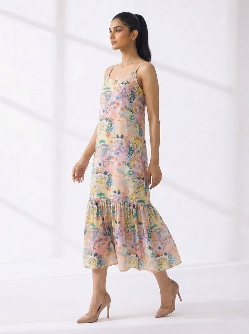 Yellow Pastel Printed Tiered Midi Dress