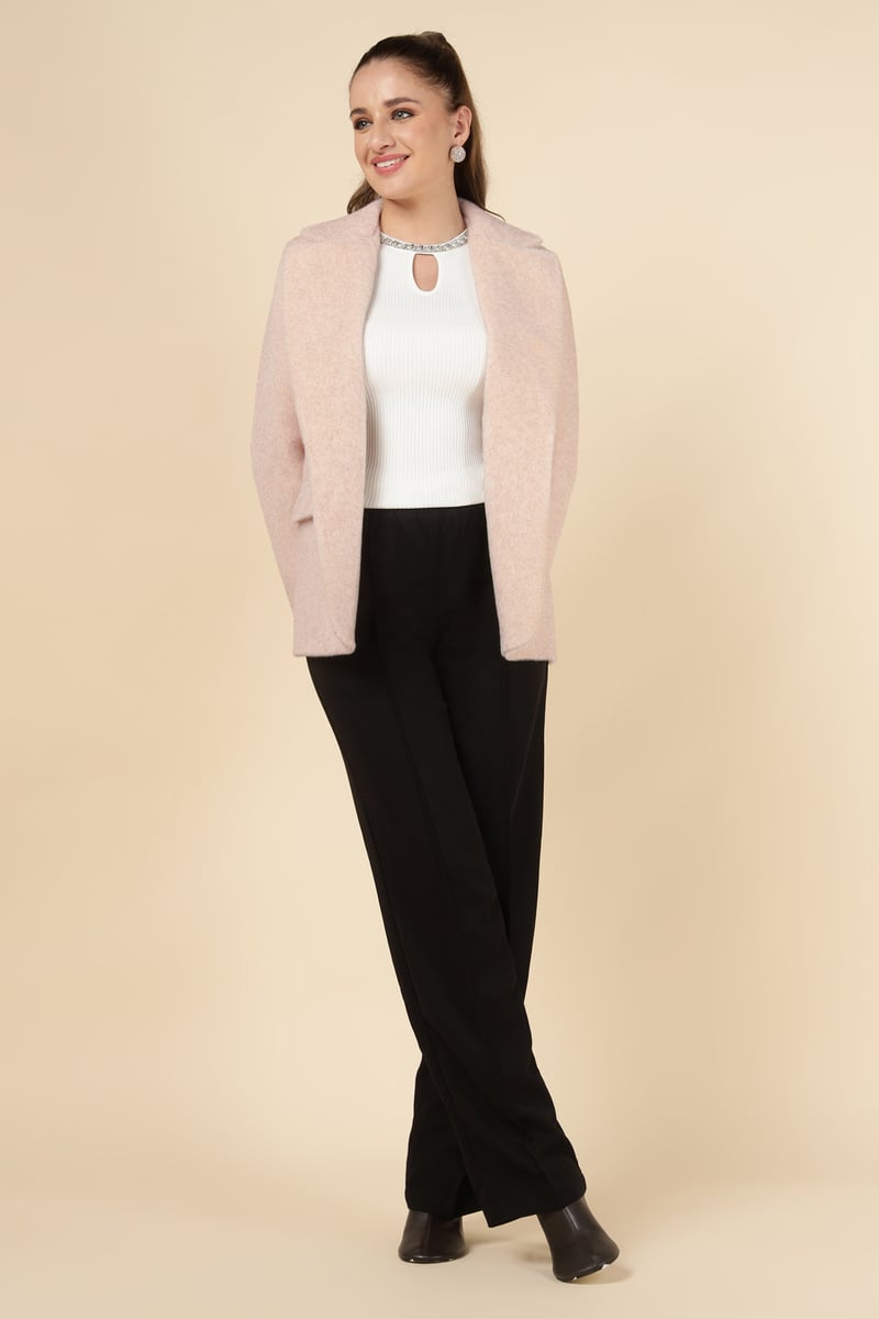 Light Pink Tailored Open-Front Blazer with Patch Pockets