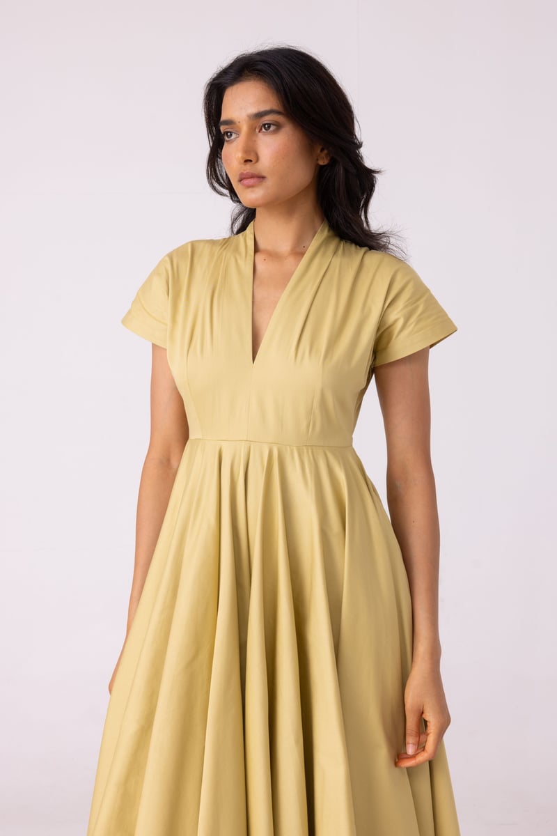 Cathy Yellow Fit and Flare Dress