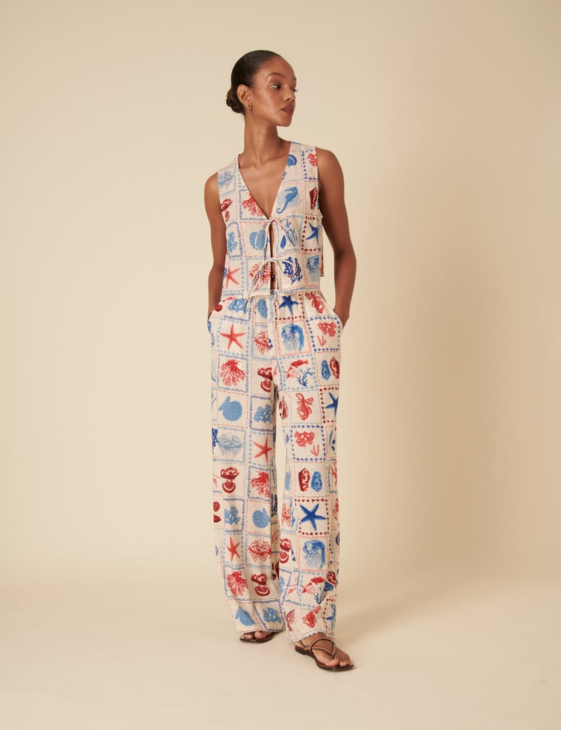 Multicolor Nautical Print Tie-Up Sleeveless Vest Top