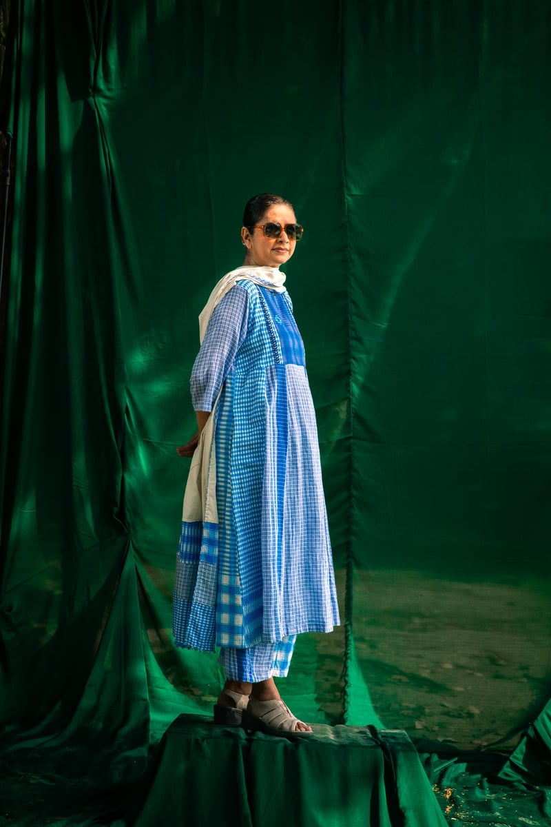 Blue Side Panelled Embroidered Dress