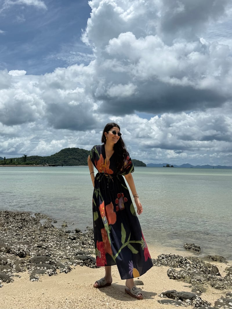 Blue Floral Printed Fit and Flare Midi Dress