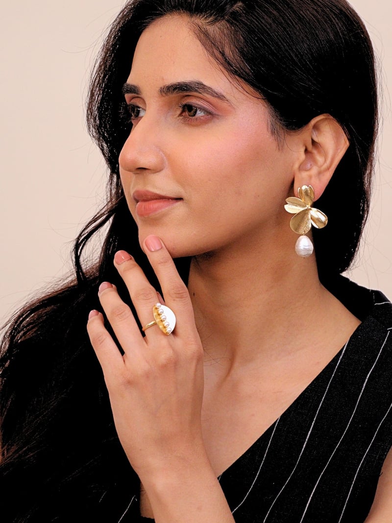 Mehr Brass Earrings for Women 18K Gold Plated