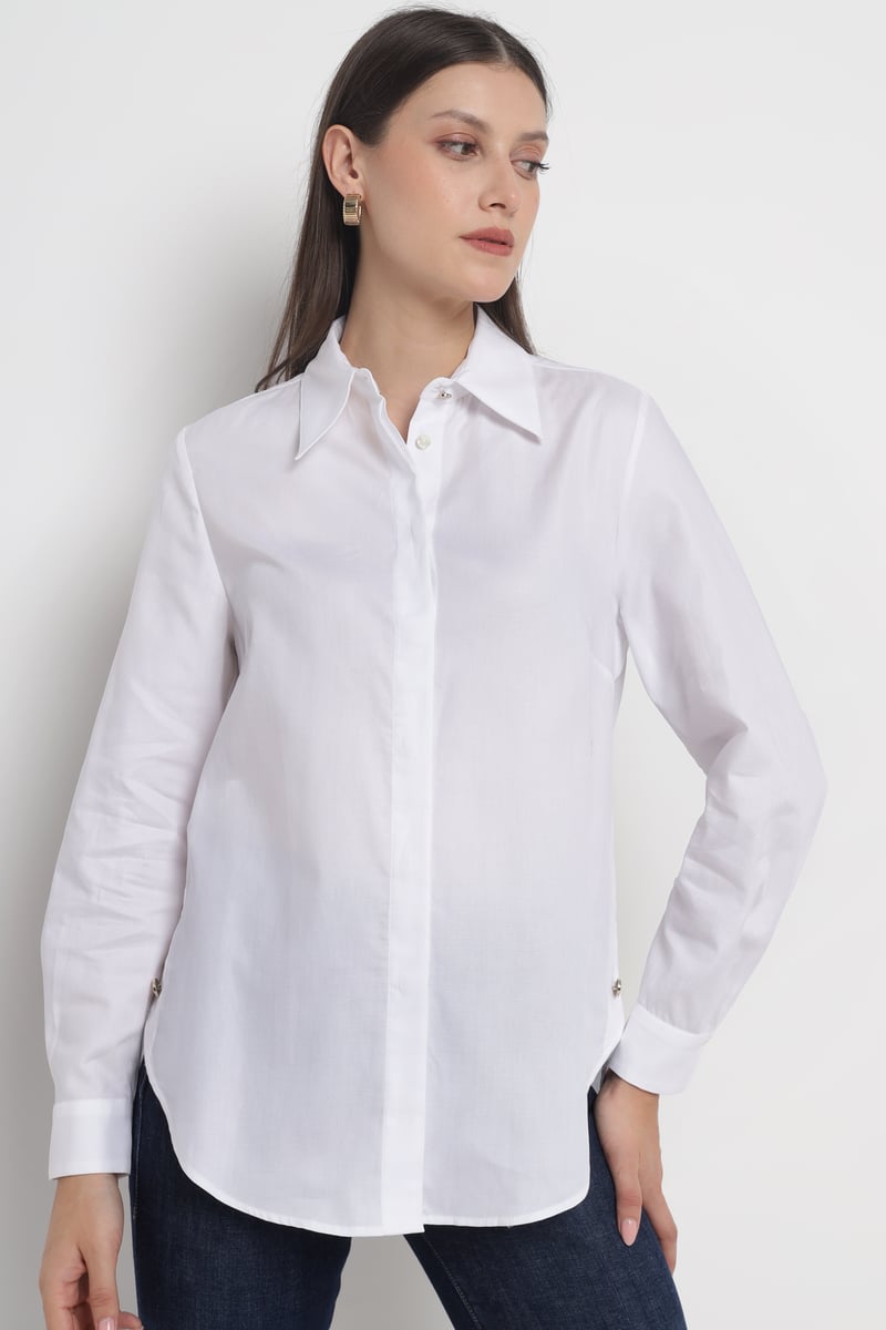 White Oversized Cotton Oxford Button-Down Shirt