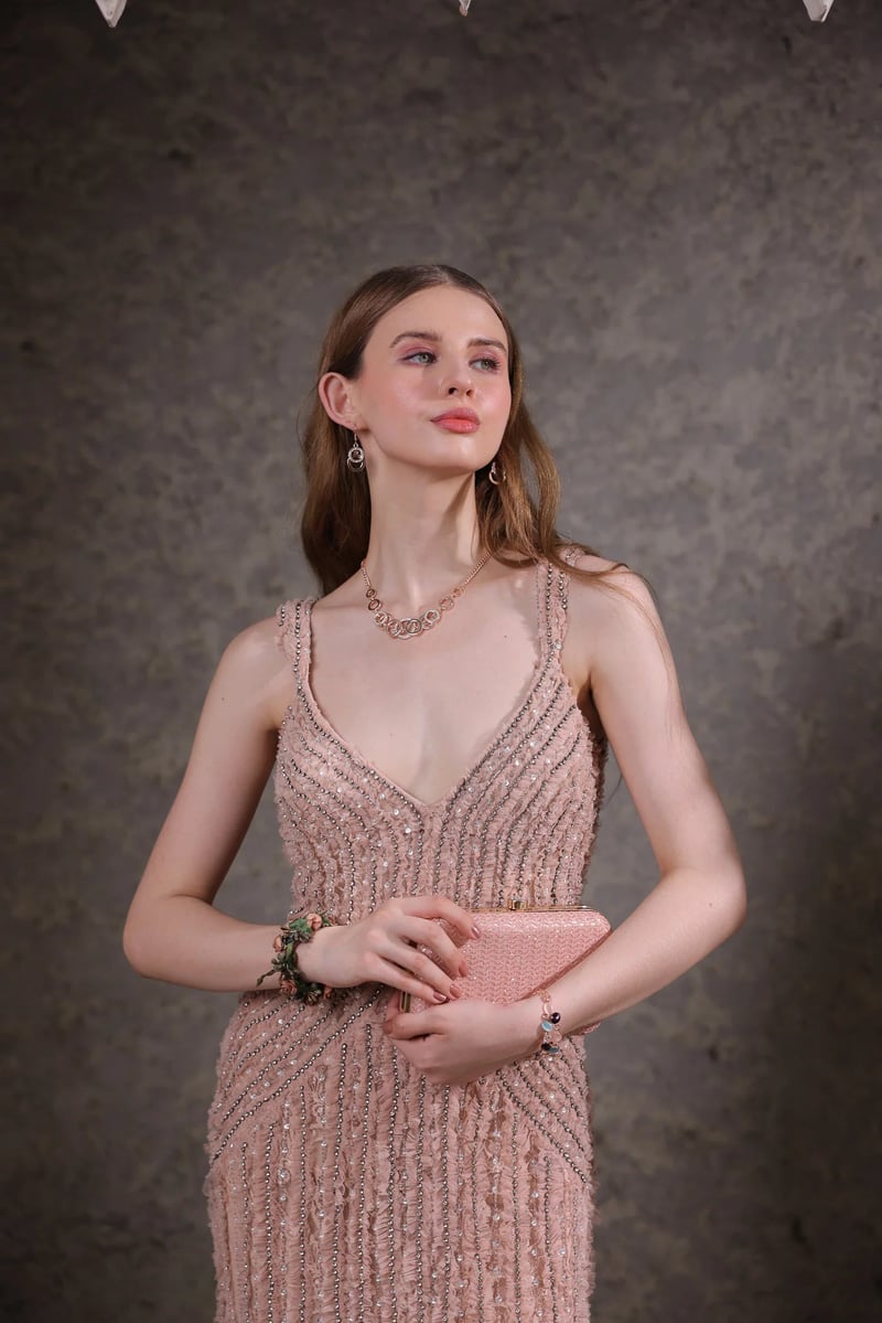 Peach Hand-Beaded Lace Maxi Gown — EDITION II