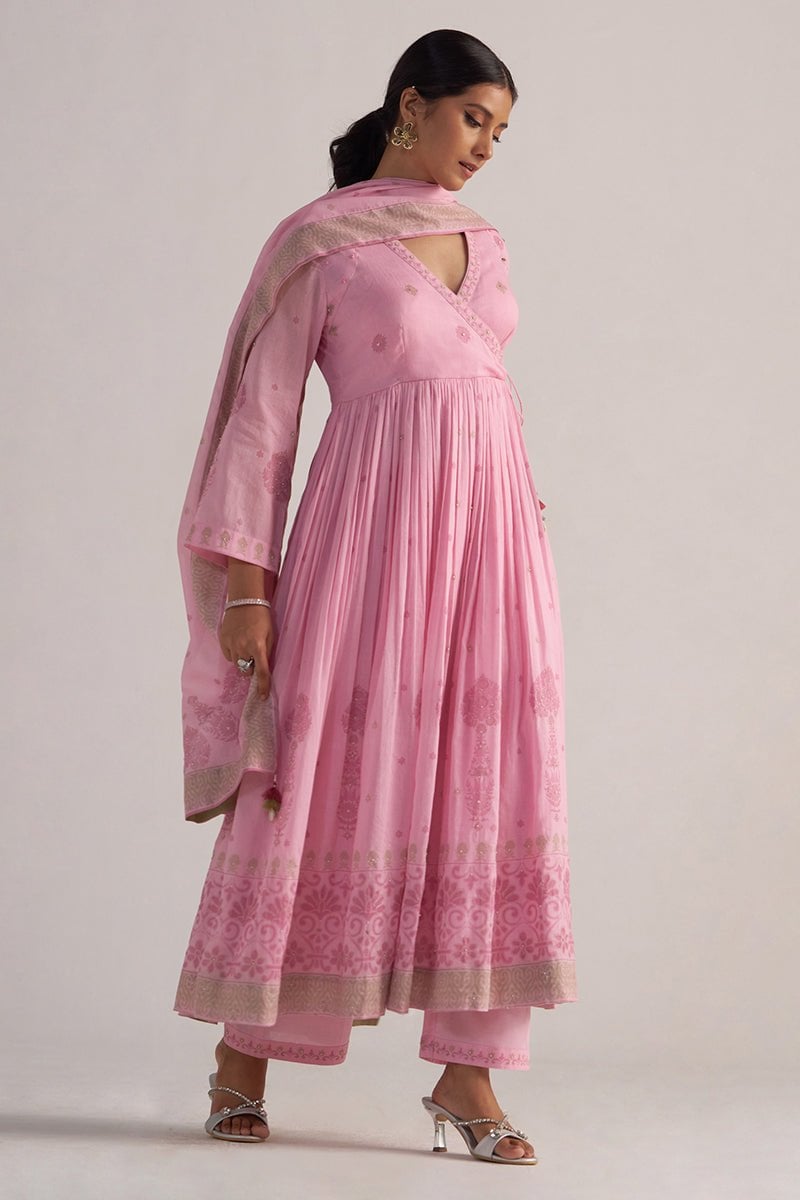 Lilac Sachet Printed Anarkali Kurta Set