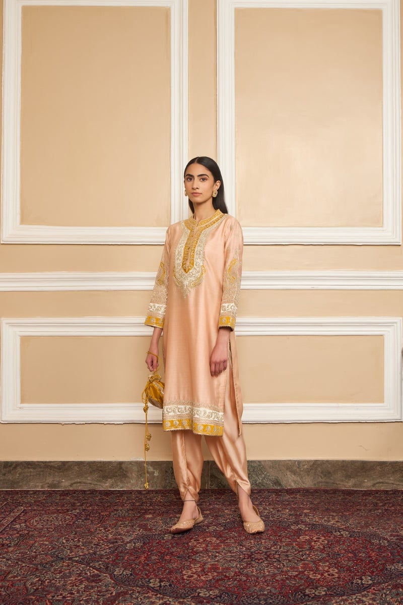 Rose Pink Embroidered Straight Kurta Set with Dhoti