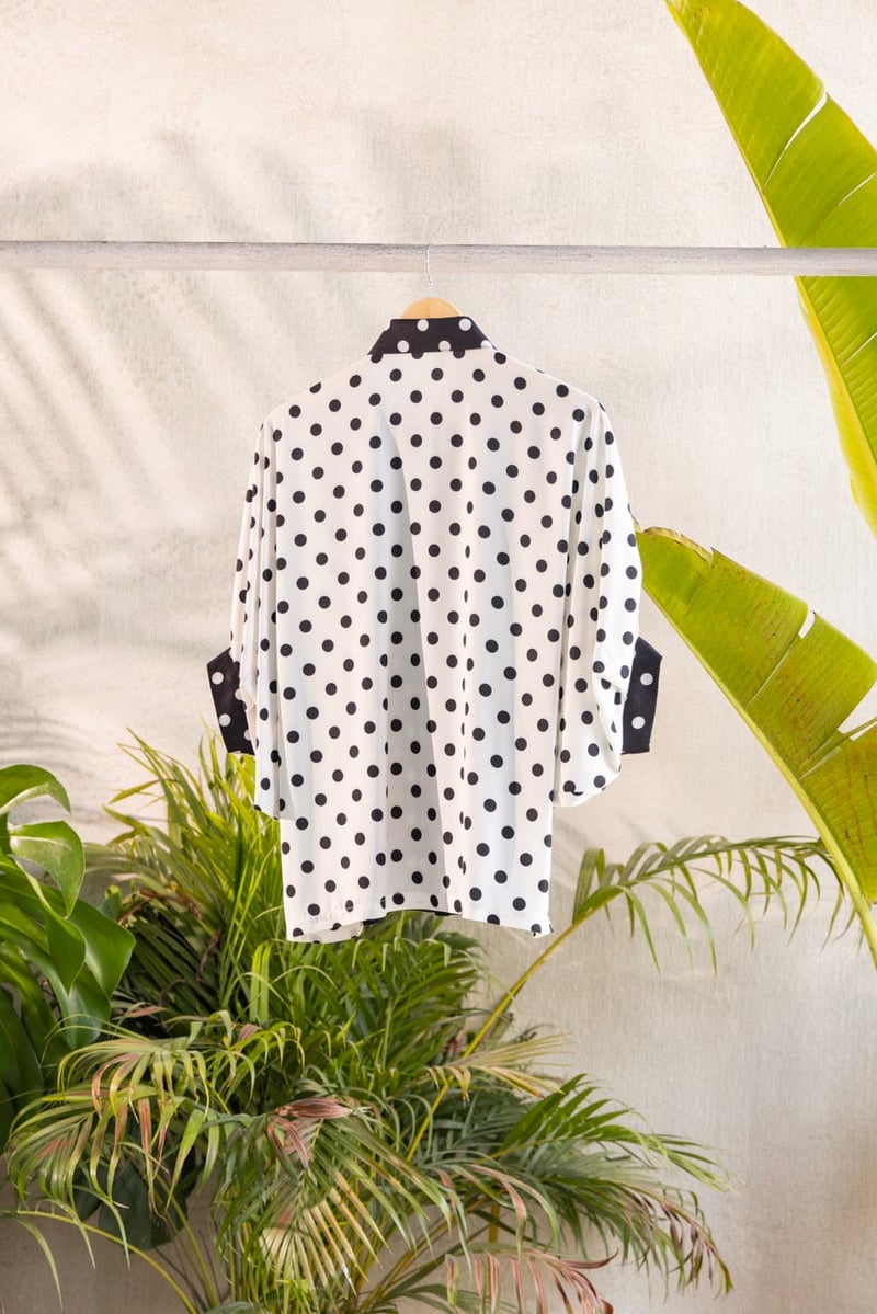 Black and White Polka Dot Tie-Neck Shirt