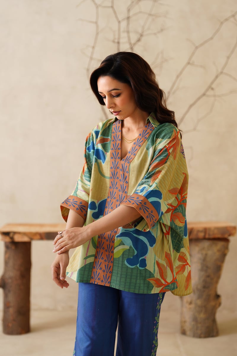 Multi Print Cotton Flex Co-ord Set with Wide-Leg Pants