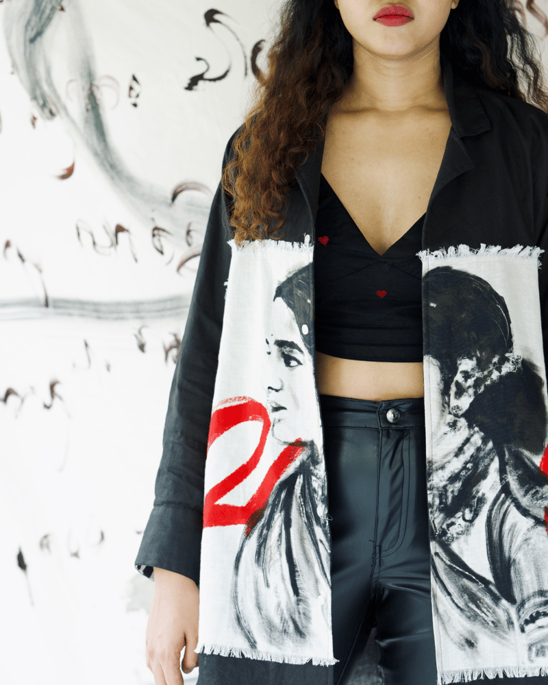 Black Graphic Print Free Size Button-Down Shirt