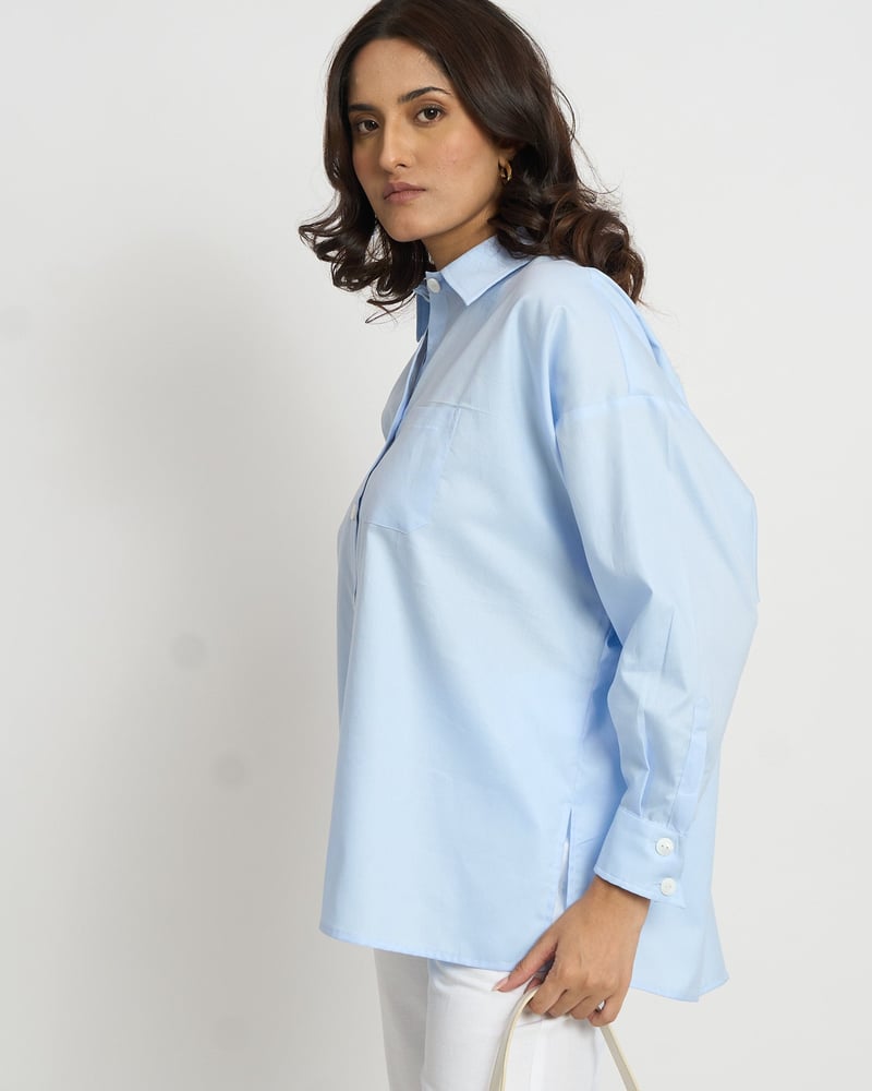 Sky Blue Oversized Cotton Button-Down Shirt