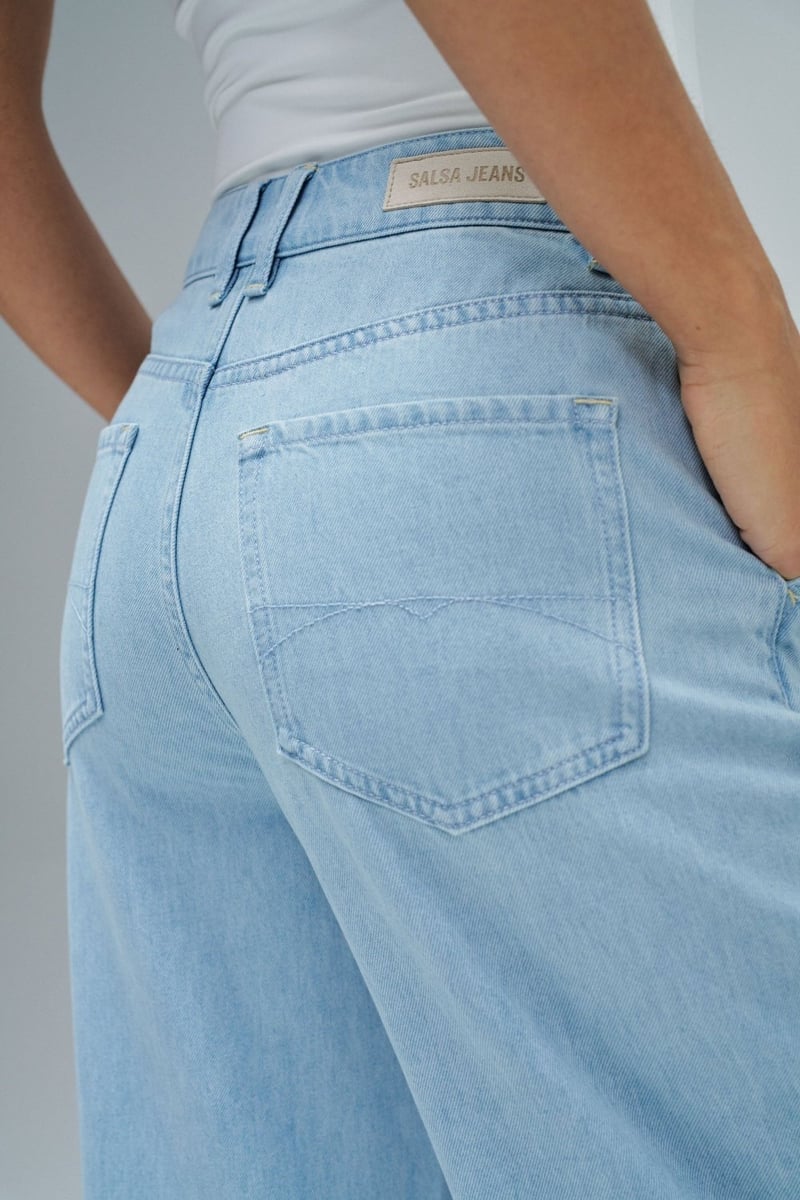 Light Blue High-Rise Wide-Leg Trousers