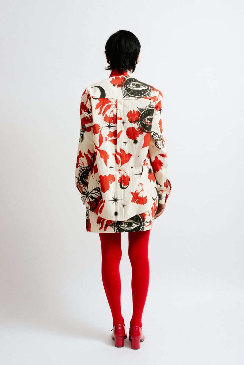 Printed Shirt and Wrap Mini Skirt Co-ord Set