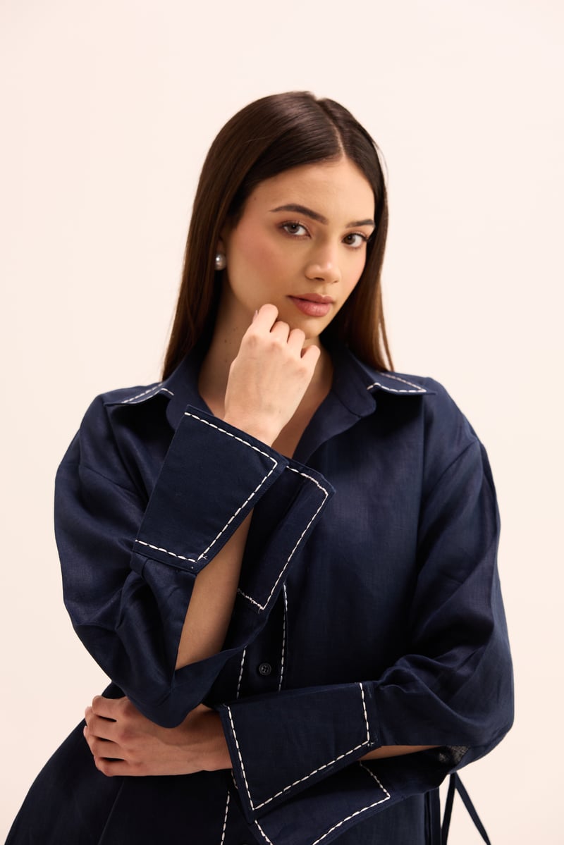 Blue Linen Shirt and Balloon Pants Co-ord Set