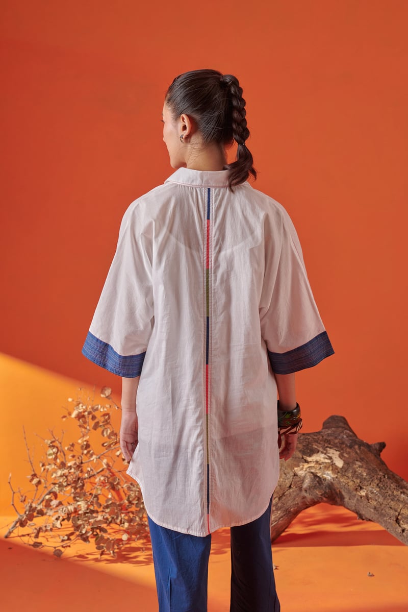 White Longline Drop-Shoulder Cotton Shirt