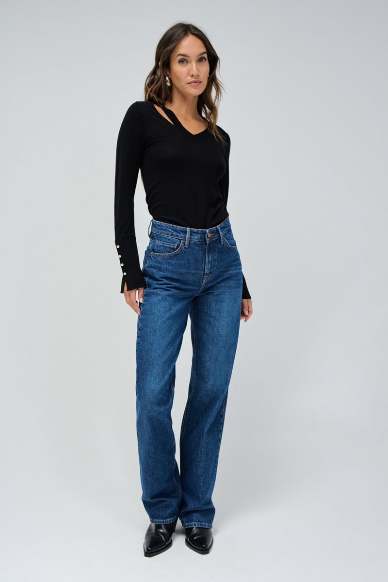 Black Slim-Fit V-Neck Pullover Sweater